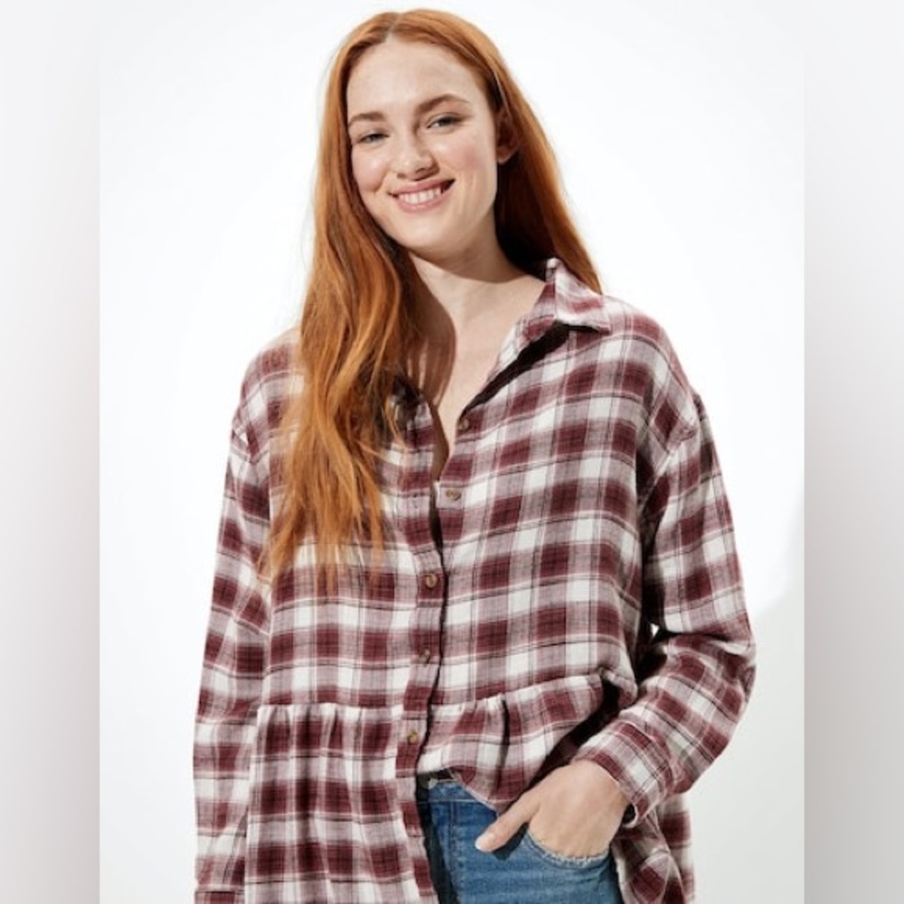 NWT American Eagle Oversized Flannel Babydoll Shirt